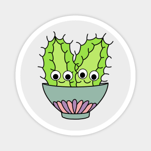 Cute Cactus Design #245: Prickly Pear Cacti In Dainty Bowl Magnet